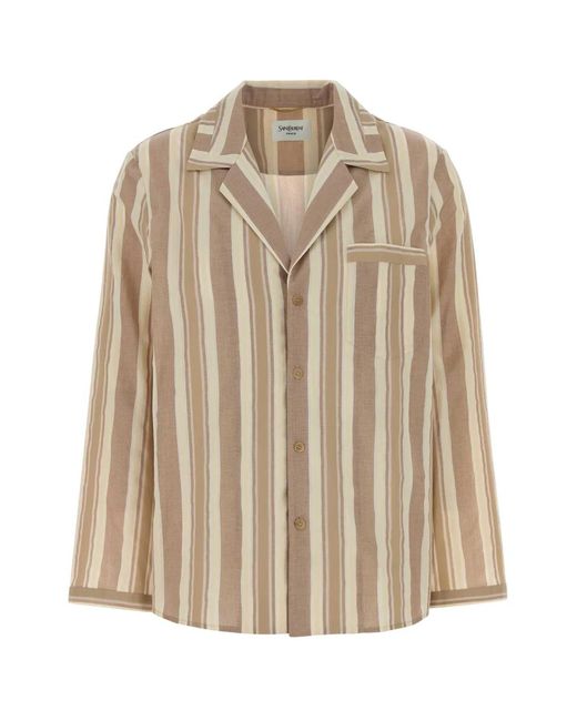 Saint Laurent Natural Embroidered Cotton Shirt