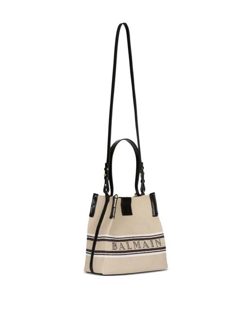 Balmain Natural Release Canvas And Leather Bucket Bag