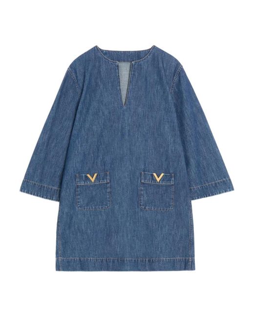 Valentino Blue Vlogo Signature Denim Short Dress