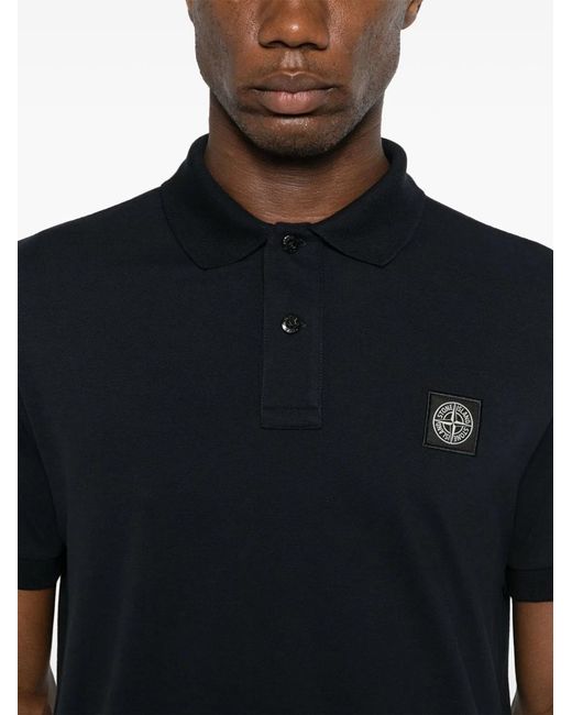 Stone Island Black Slim Fit Cotton Piqué Polo Shirt for men