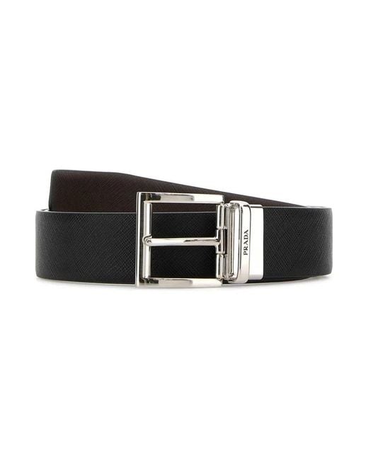 Prada Black Leather Reversible Belt for men