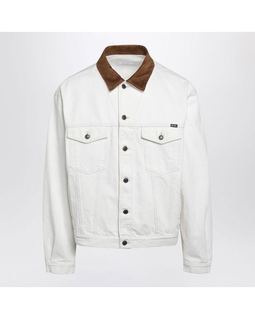 Prada White Old Denim Jacket With Leather Details for men