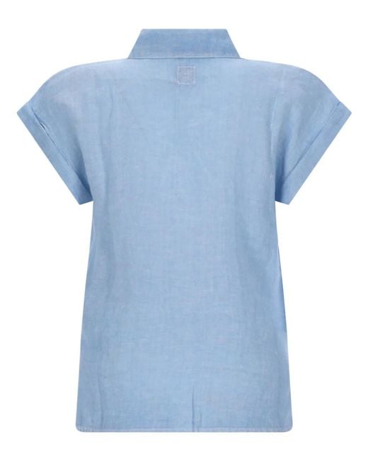 120% Lino Blue Camicia Con Nodo