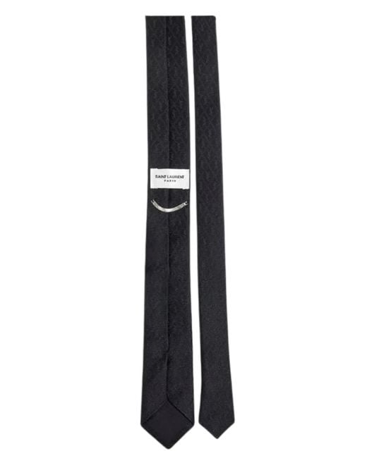 Saint Laurent Black Silk Thin Monogram Tie for men
