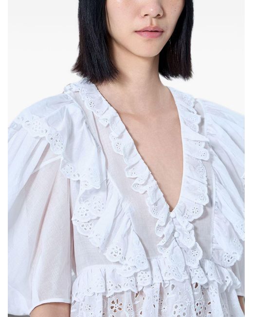 Chloé White Crop Ruffle Top