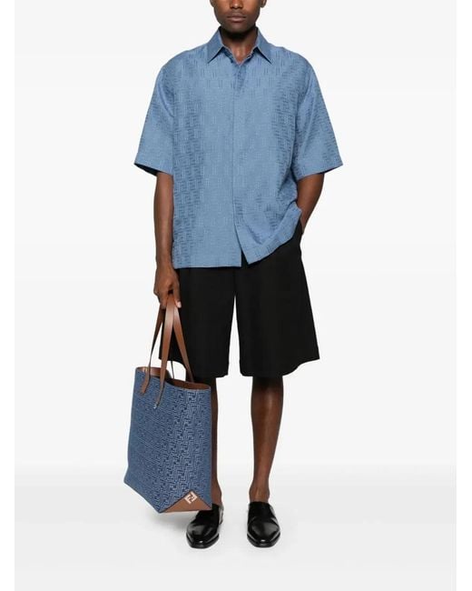 Fendi Blue Cerulean Linen Blend Shirt for men