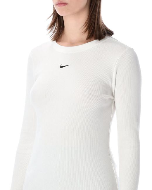 Nike White Ribbed Slim Long Sleeve T-Shirt