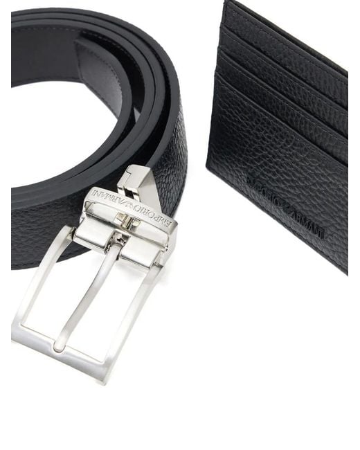 Emporio Armani White Leather Card Case And Belt Set for men