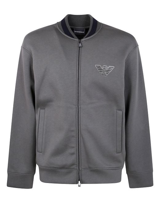 Emporio Armani Gray Full Zip Bomber Sweatshirt for men