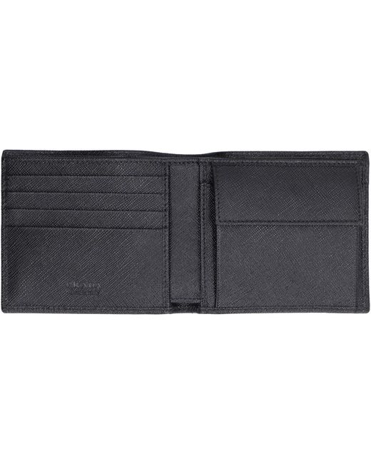 Prada Black Leather Bill Wallets for men