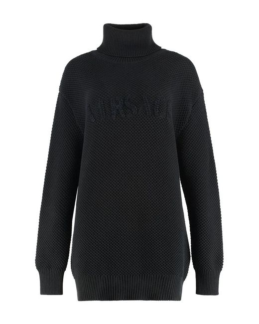 Versace Black Cotton Blend Turtleneck Sweater