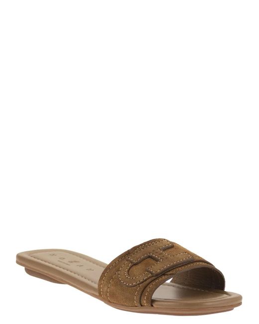 Hogan White Suede Slide Sandals With Signature H Detail