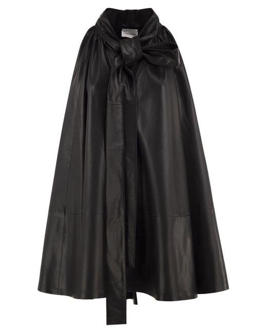 7 For All Mankind Black Faux-Leather Midi Dress With Bow Detail