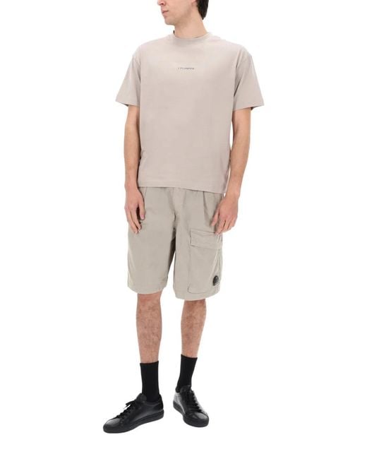 C P Company Gray Shorts Cargo Con Patch Logo for men