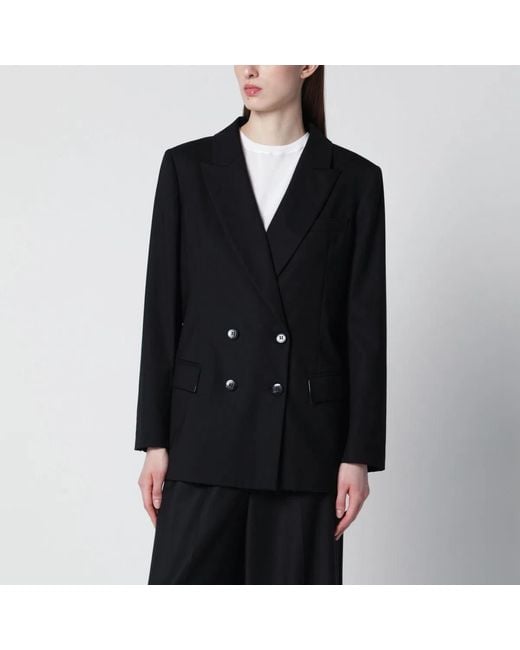 VI TO VI Black Doublebreasted Silk Jacket