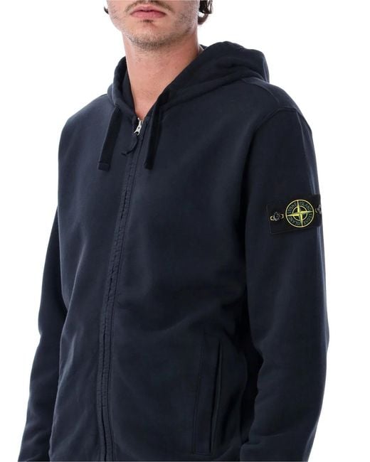Stone Island Blue Brushed Organic Cotton Full-Zip Hoodie With Drawstring Hood And Badge Detail for men