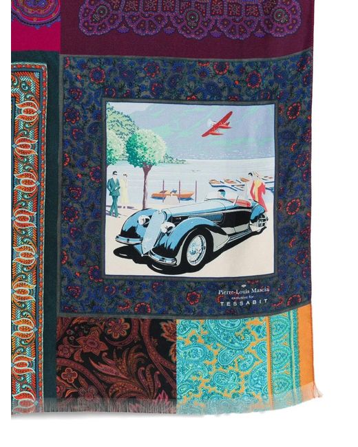 Pierre Louis Mascia Blue Lago Di Como Silk Printed Scarf