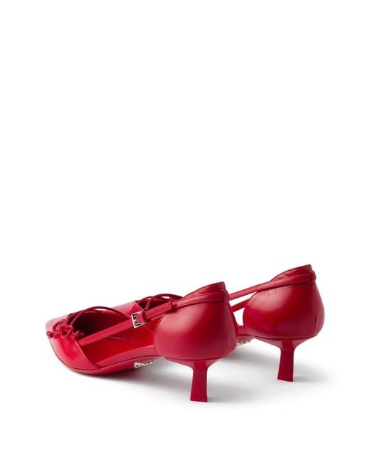 Prada Red Bow-Detail Pointed-Toe Pumps