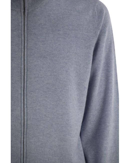 Brunello Cucinelli Gray High-Necked Cashmere Cardigan With Zip for men