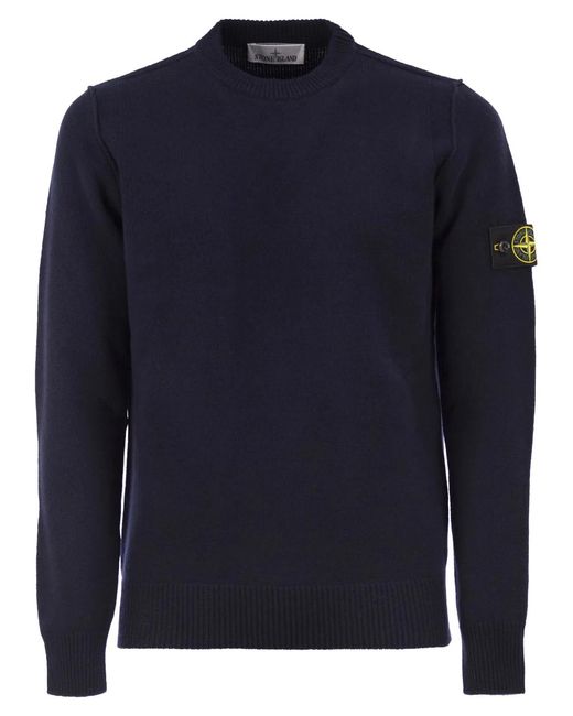 Stone Island Blue Crew-Neck Jumper With Reverse Stitch Details for men