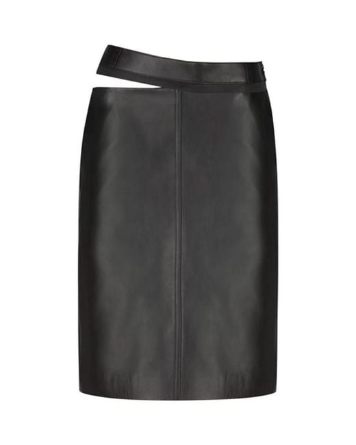 Fendi Black Leather Midi Skirt.