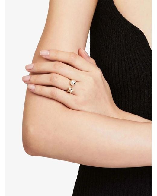 Jimmy Choo Metallic Finish Metal Ring With Crystal Star And Pearl
