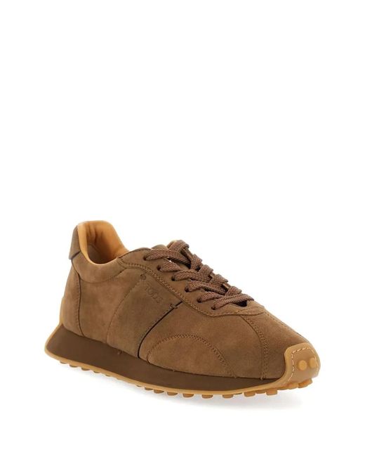 Tod's Brown Logo-Stamp Suede Lace-Up Sneakers