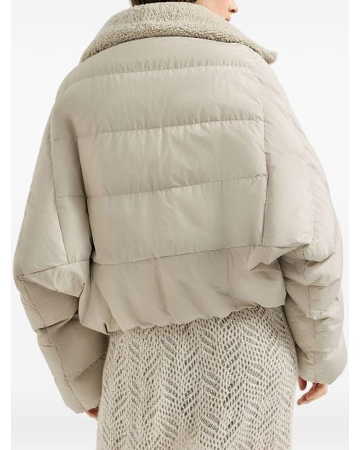 Brunello Cucinelli White Techno Cotton Taffeta Down Jacket With Detachable Shearling Insert And Monili