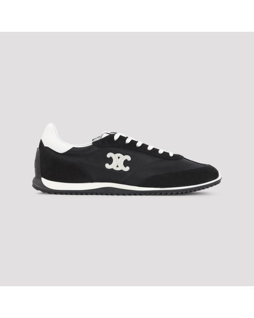 Céline Black Suede Calf Leather Low Lace-Up Sneakers With Triomphe for men