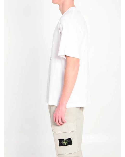 Stone Island White Regular Fit T-Shirt With “Light Compass” Print for men