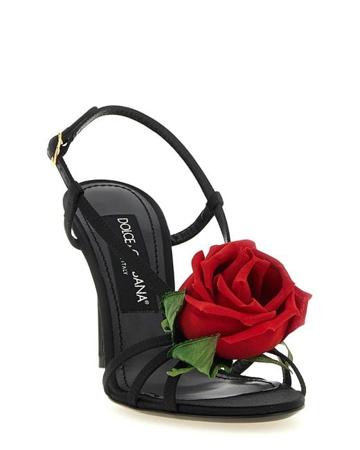 Dolce & Gabbana Black Satin Sandals With Flower