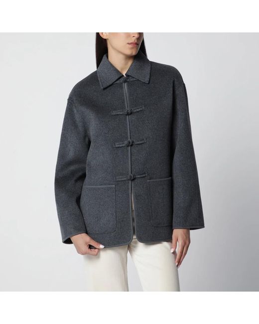 Rohe Black Dark Mélange Double-Faced Wool Jacket With Pankou Closure