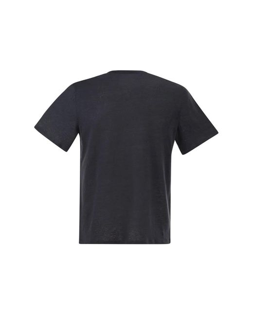 Majestic Blue Stretch Linen T-Shirt With Round Neckline for men