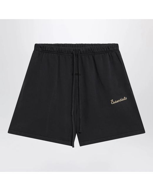 Fear Of God Black Cotton Fleece Shorts With Logo for men