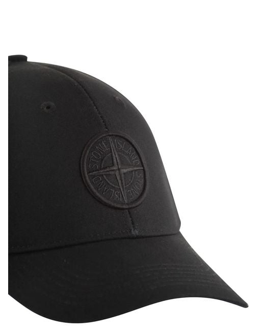 Stone Island Black Cap With Embroidered Compass Logo for men
