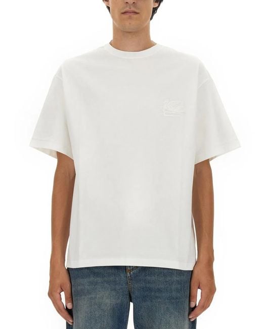 Etro White T Shirt With Pegasus Embroidery for men