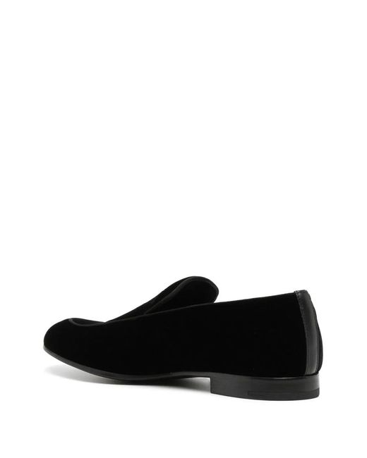 Giorgio Armani Black Embroidered Logo Velvet Loafers for men