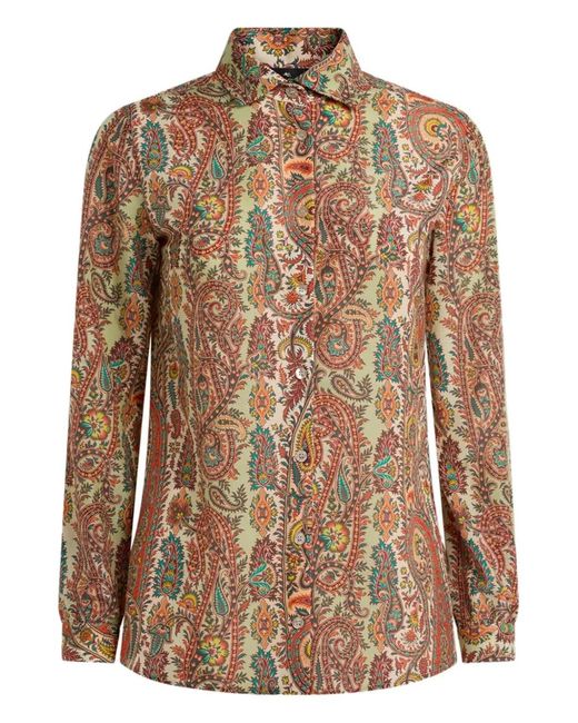 Etro Brown Paisley-Print Silk Blend Shirt