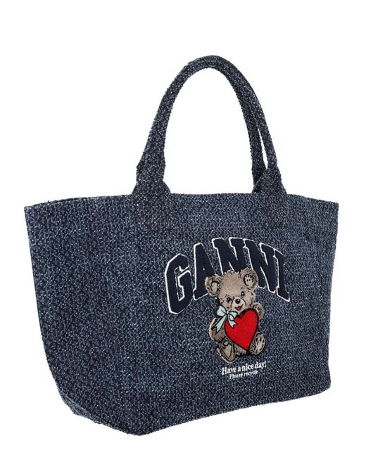 Ganni Blue Denim Organic Cotton Handbag
