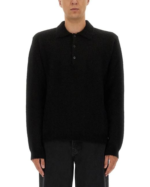 sunflower Black Wool Sweater With Polo Collar for men
