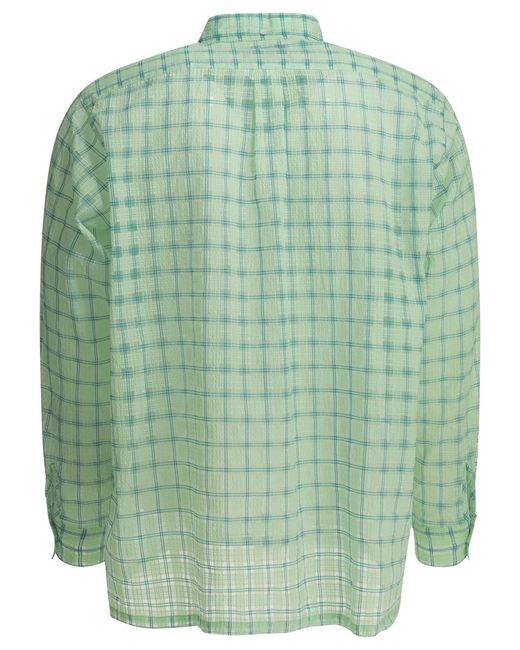 Beams Plus Green Open Db Nylon Airy Plaid Nylon Casual Shirt for men
