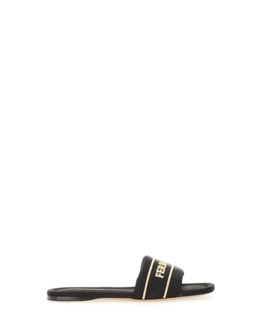 Ferragamo White Satin Mules With Logo