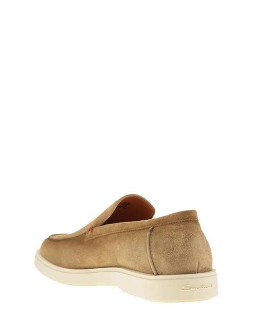 Santoni Brown Suede Moccasin for men