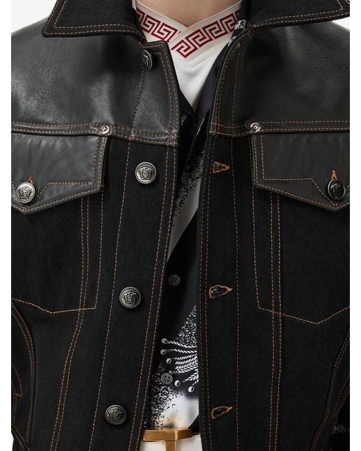 Versace Black Contrast-Panel Button-Up Jacket for men