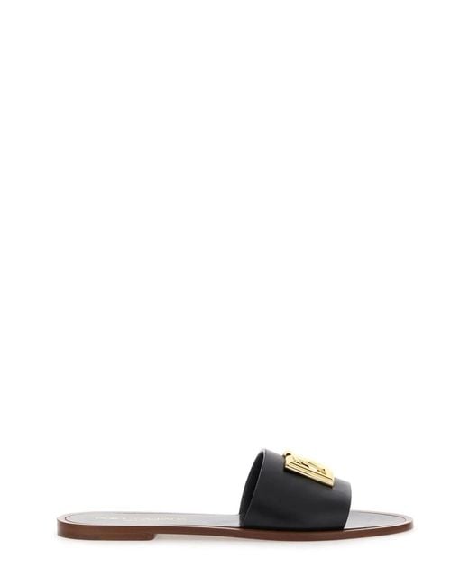 Dolce & Gabbana Black Dolce & Gabbana Leather Slide Sandal