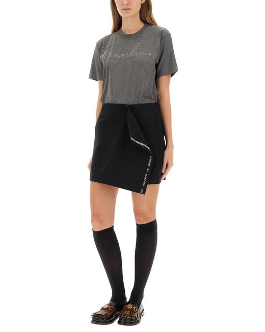 Moschino Gray T-Shirt With Embroidered Logo