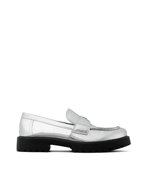 Tory Burch White Mirrored Metallic Classic Logo Lug Loafers