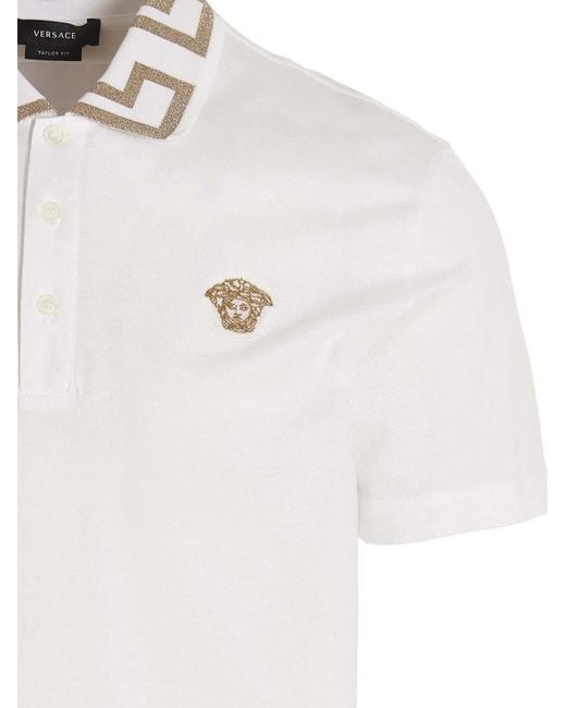 Versace White 'Greca' Polo Shirt for men