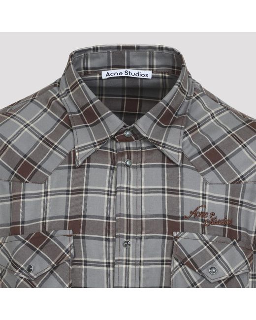 Acne Gray Flannel Check Shirt for men