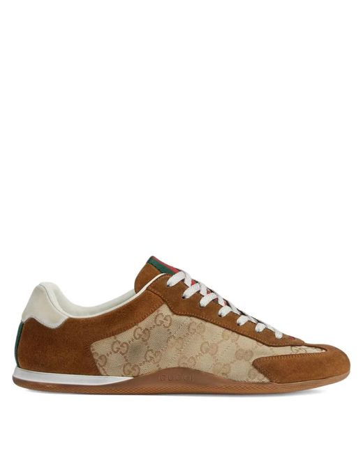 Gucci Brown Fabric And Suede Shift Sneakers for men